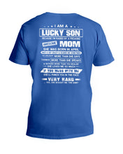 Load image into Gallery viewer, Lucky Son Who Raised By A Freaking Awesome April Mom Guys V-Neck
