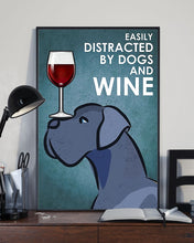 Load image into Gallery viewer, Cartoon Art Great Dane Dog And Red Wine Gift For Dog Lovers Vertical Poster

