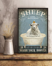 Load image into Gallery viewer, Vintage Bath Soap Sheep Wash Your Hooves Vertical Poster
