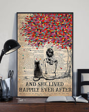 Load image into Gallery viewer, Cat And She Sitting Under Colorful Tree Lived Happily Ever After Vertical Poster
