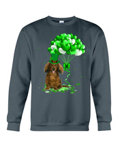 Load image into Gallery viewer, Red Long Haired Dachshund Patrick Balloons St. Patrick's Day Color Changing Mug Sweatshirt
