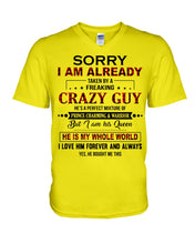 Load image into Gallery viewer, I'm Already Taken By A Freaking Crazy Guy Guys V-Neck
