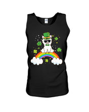 Load image into Gallery viewer, Llama Sitting On Rainbow Clovers St Patrick's Day Gift Unisex Tank Top
