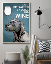 Load image into Gallery viewer, Blue Staffie Dog And White Wine Blue Background Gift For Dog Lovers Vertical Poster
