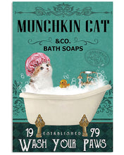 Load image into Gallery viewer, Munchkin Cat Co Bath Soap Wash You Paws Gift For Cat Lovers Vertical Poster
