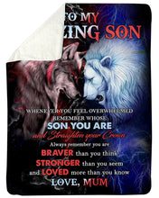 Load image into Gallery viewer, Wolf Versus Lion Always Remember Mum Gift For Son Sherpa Blanket

