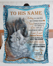 Load image into Gallery viewer, Black And White Wolves Custom Name Gift For Husband Love You Longer Sherpa Blanket
