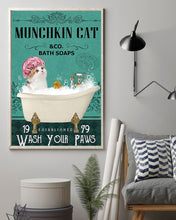 Load image into Gallery viewer, Munchkin Cat Co Bath Soap Wash You Paws Gift For Cat Lovers Vertical Poster

