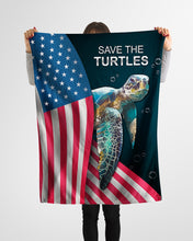 Load image into Gallery viewer, Save The Turtles USA Flag Gift For Animal Lovers Fleece Blanket
