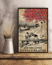 Load image into Gallery viewer, Dictionary Girl And Dogs Happily Ever At Lake Gift For Dog Lovers Vertical Poster

