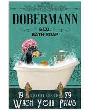 Load image into Gallery viewer, Dobermann Co Bath Soap Wash You Paws Gift For Dog Lovers Vertical Poster
