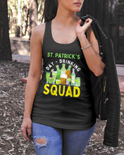 Load image into Gallery viewer, Happy St. Patrick's Day Printed Mug Drinking Squad 2021 Irish Shamrock Ladies Flowy Tank
