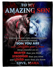 Load image into Gallery viewer, Wolf Versus Lion Straighten Your Crown Mama Gift For Son Fleece Blanket
