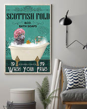 Load image into Gallery viewer, Scottish Fold Cat Co Bath Soap Wash You Paws Gift For Cat Lovers Vertical Poster
