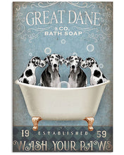 Load image into Gallery viewer, Great Dane Co Bath Soap Wash You Paws Gift For Dog Lovers Vertical Poster
