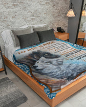 Load image into Gallery viewer, Black And White Wolves Custom Name Gift For Husband Love You Longer Sherpa Blanket
