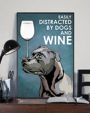 Load image into Gallery viewer, Blue Staffie Dog And White Wine Blue Background Gift For Dog Lovers Vertical Poster

