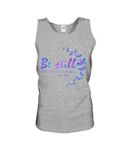 Load image into Gallery viewer, Be Still And Know That I Am God Purple Dragonfly Unisex Tank Top
