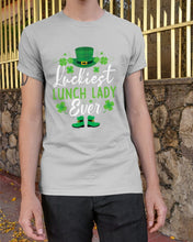 Load image into Gallery viewer, Emerald Green Top Hat And Boot Luckiest Lunch Lady Ever St Patrick's Day Gift Guys Tee
