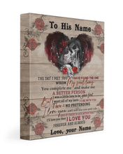 Load image into Gallery viewer, Custom Name Gift For Husband You Complete Me Skull Rose Pattern Matte Canvas
