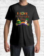 Load image into Gallery viewer, Corgi Sitting On Rainbow I Love St Patrick's Day Gift For Dog Lovers Guys Tee
