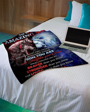 Load image into Gallery viewer, Wolf Versus Lion Straighten Your Crown Mama Gift For Son Fleece Blanket
