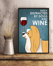 Load image into Gallery viewer, Shih Tzu Gold Dog And Red Wine Blue Background Gift For Dog Lovers Vertical Poster
