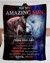 Load image into Gallery viewer, Wolf Versus Lion Always Remember Mum Gift For Son Sherpa Blanket
