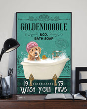 Load image into Gallery viewer, Cute Goldendoodle Co Bath Soap Wash You Paws Gift For Dog Lovers Vertical Poster
