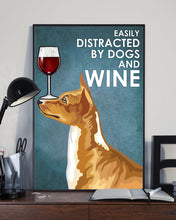 Load image into Gallery viewer, Basenji Dog And Red Wine Blue Background Gift For Dog Lovers Vertical Poster
