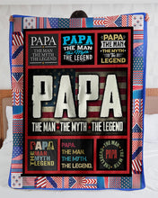 Load image into Gallery viewer, USA Flag Papa The Man The Myth The Legend Sherpa Blanket

