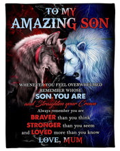 Load image into Gallery viewer, Wolf Versus Lion Always Remember Mum Gift For Son Fleece Blanket
