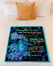 Load image into Gallery viewer, Thank You Blue Turtle And Flower Mom Gift For Daughter In Law Fleece Blanket
