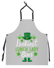Load image into Gallery viewer, Emerald Green Top Hat And Boot Luckiest Lunch Lady Ever St Patrick's Day Gift Apron
