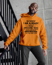 Load image into Gallery viewer, I Am Already Taken By A Freaking Awesome Wife Hoodie
