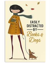 Load image into Gallery viewer, Autumn Girl Easily Distracted By Books And Dogs Vertical Poster
