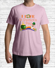 Load image into Gallery viewer, Corgi Sitting On Rainbow I Love St Patrick's Day Gift For Dog Lovers Guys Tee
