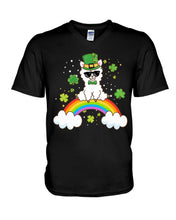Load image into Gallery viewer, Llama Sitting On Rainbow Clovers St Patrick's Day Gift Guys V-Neck
