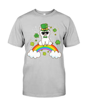Load image into Gallery viewer, Llama Sitting On Rainbow Clovers St Patrick's Day Gift Guys Tee
