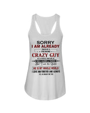 Load image into Gallery viewer, I'm Already Taken By A Freaking Crazy Guy Ladies Flowy Tank
