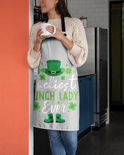 Load image into Gallery viewer, Emerald Green Top Hat And Boot Luckiest Lunch Lady Ever St Patrick's Day Gift Apron
