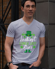 Load image into Gallery viewer, Emerald Green Top Hat And Boot Luckiest Lunch Lady Ever St Patrick's Day Gift Guys V-Neck
