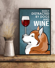 Load image into Gallery viewer, Red Huskies Featured Dog And Red Wine Blue Background Gift For Dog Lovers Vertical Poster
