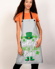 Load image into Gallery viewer, Emerald Green Top Hat And Boot Luckiest Lunch Lady Ever St Patrick's Day Gift Apron
