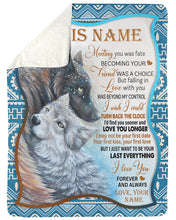 Load image into Gallery viewer, Black And White Wolves Custom Name Gift For Husband Love You Longer Sherpa Blanket

