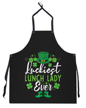 Load image into Gallery viewer, Emerald Green Top Hat And Boot Luckiest Lunch Lady Ever St Patrick's Day Gift Apron
