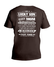 Load image into Gallery viewer, Lucky Son Who Raised By A Freaking Awesome April Mom Guys V-Neck
