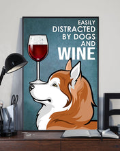 Load image into Gallery viewer, Red Huskies Featured Dog And Red Wine Blue Background Gift For Dog Lovers Vertical Poster
