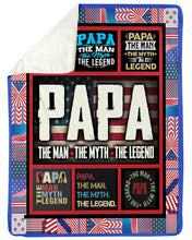 Load image into Gallery viewer, USA Flag Papa The Man The Myth The Legend Sherpa Blanket
