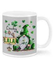 Load image into Gallery viewer, Leprechaun Gnome One Lucky Lala Clover St Patrick's Day Gift Mug
